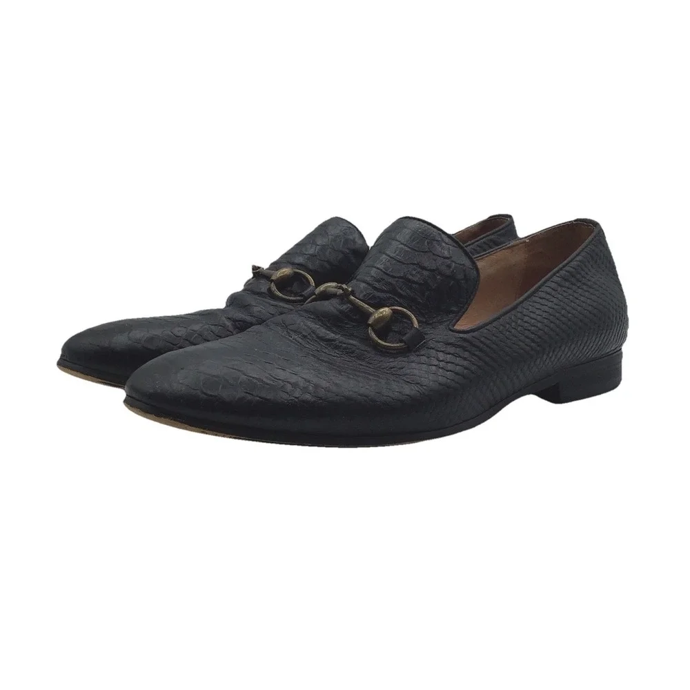 Gucci Horsebit Python Embossed Leather Loafers Black Men's EU 43